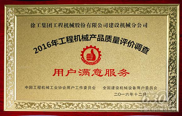徐工<a href=//product.d1cm.com/qizhongji/ target=_blank>起重机械</a><a href=//product.d1cm.com/lvdaidiao/ target=_blank>履带起重机</a>板块和塔机板块分别荣获“产品质量全国用户满意奖”和“用户满意服务奖”。